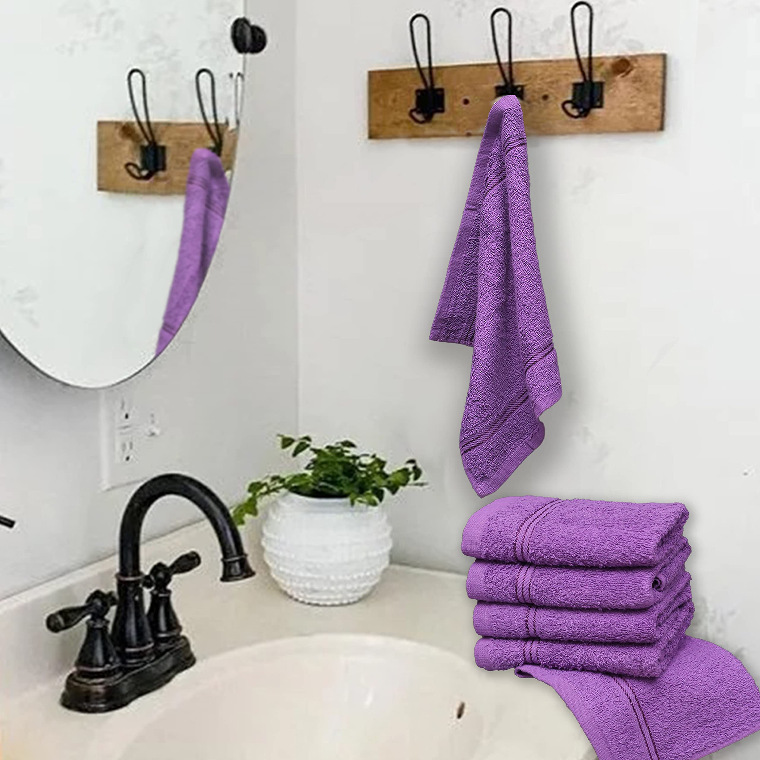 Living Fashions Waschlappen,12er Set,Größe 30.5 cmx30.5 cm,dicker Schlaufenflor Waschlappen,Fusselfreies Gesichtstuch,Waschlappen perfekt fürs Badezimmer (Pflaume)