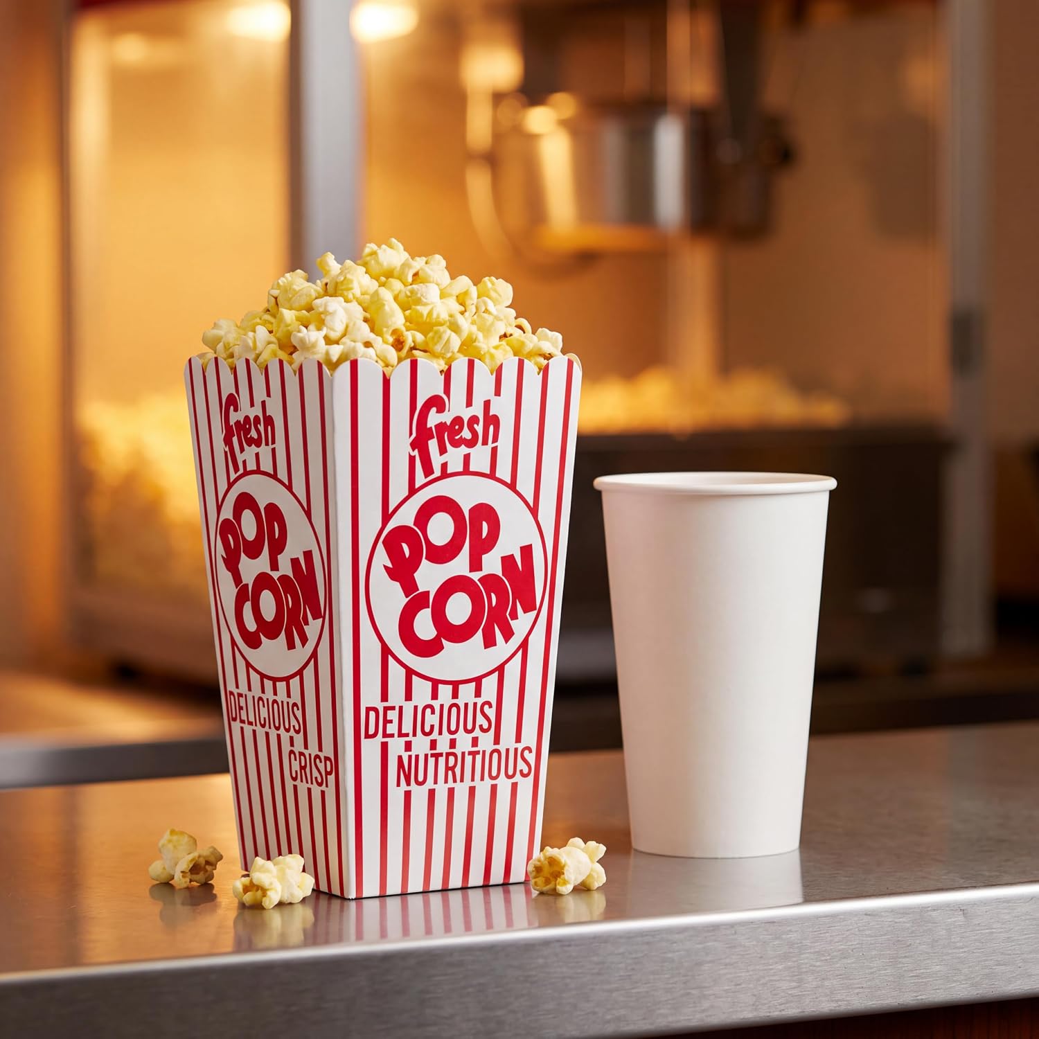 Snappy 44-E Red and White Open Top Popcorn Boxes, 0.8 oz, Concession and Movie Theater Style, 100 Count image 4