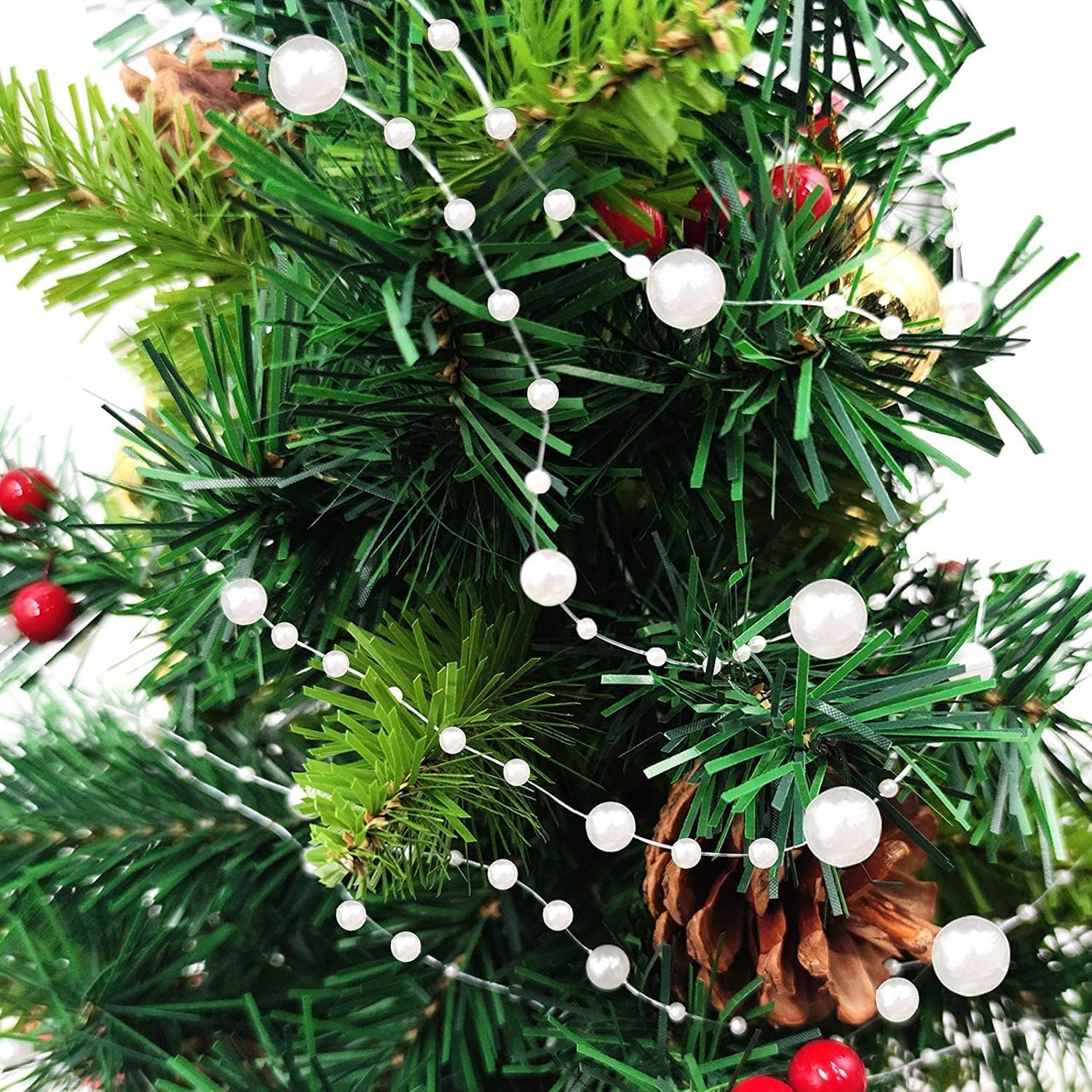 AMDX Silver Christmas Garland, 66 Feet, Pearl Strands, Mixed Size Beads, ABS, Nylon, Straight, Indoor/Outdoor - Image 4