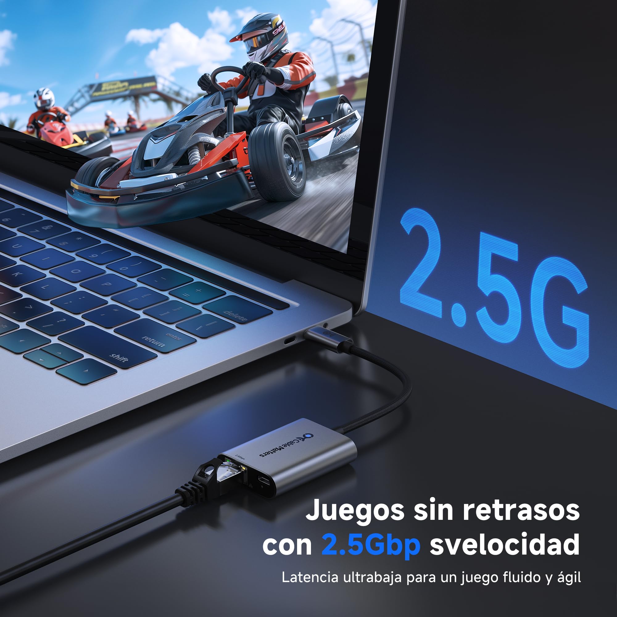 Cable Matters Adaptador USB-C a Ethernet 2.5G con Carga PD 140W, 2.5Gbps RJ45, Compatible con USB4/Thunderbolt 5/4/3, MacBook, iPad, portátiles