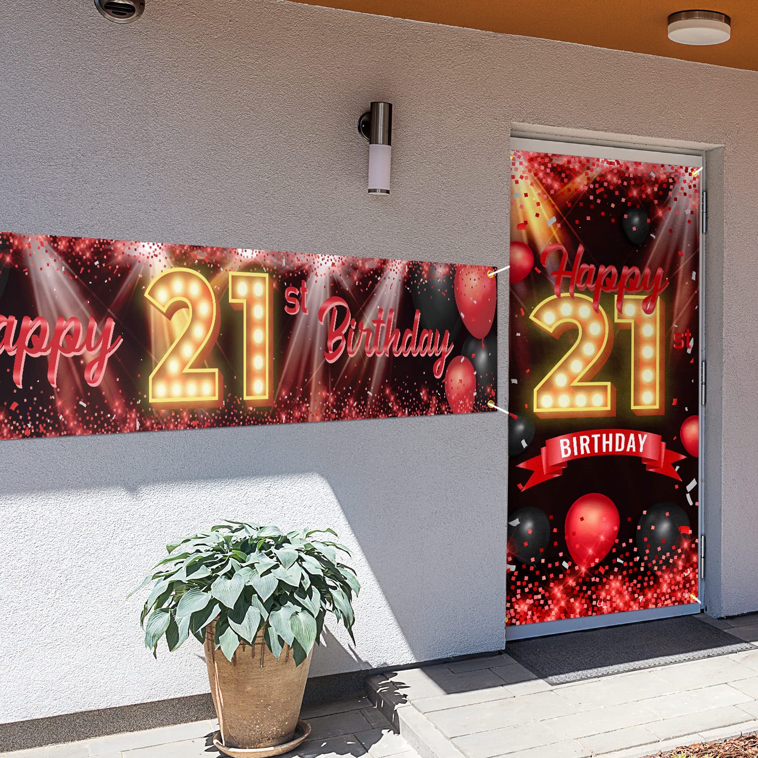 Türbanner Zum 21. Geburtstag – Schwarz-gold, 180 X 30 Cm, Mit Party-Motiven, Für Drinnen & Draußen