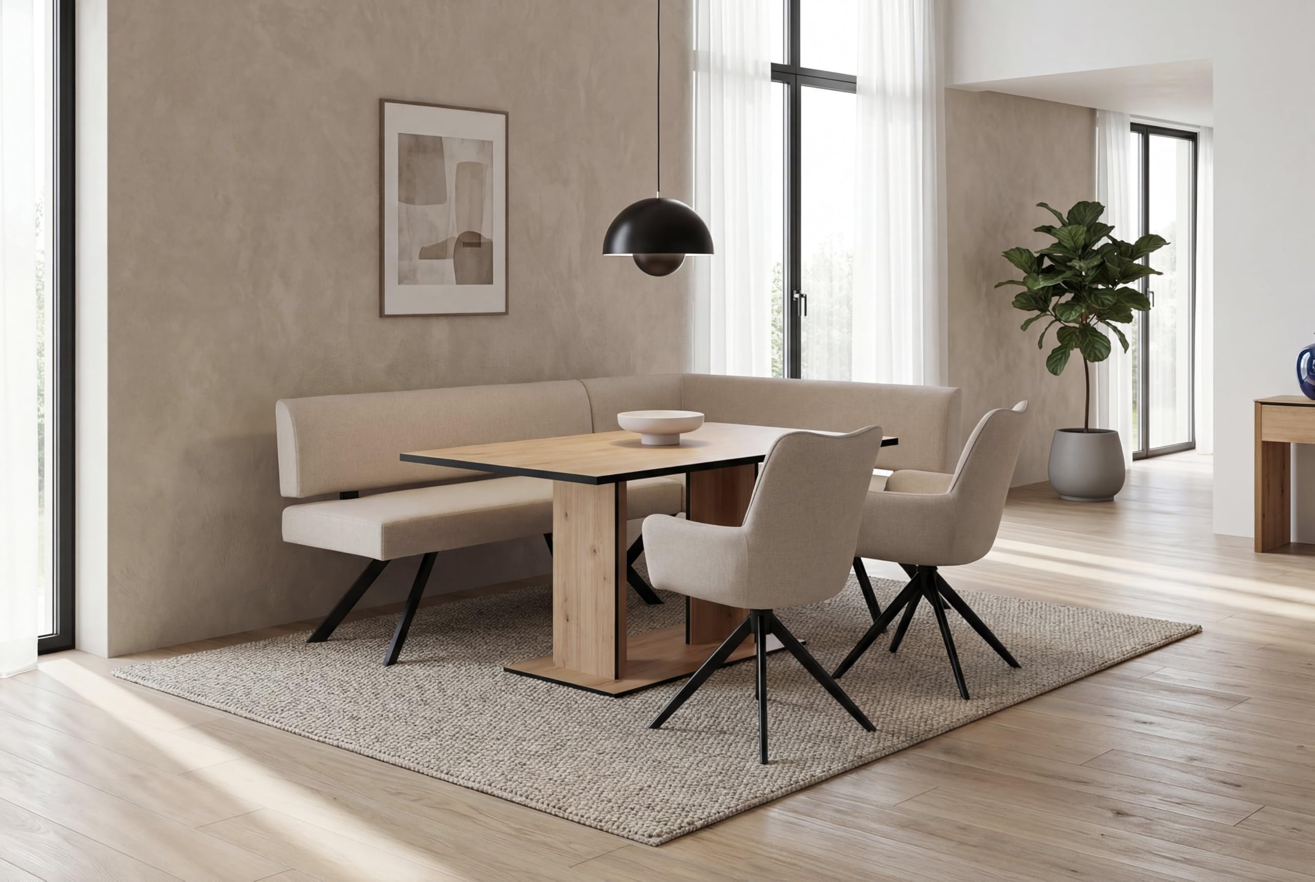 byLIVING Eckbank Toronto, Taschenfederkern, Bezug in Taupe, Gestell schwarz