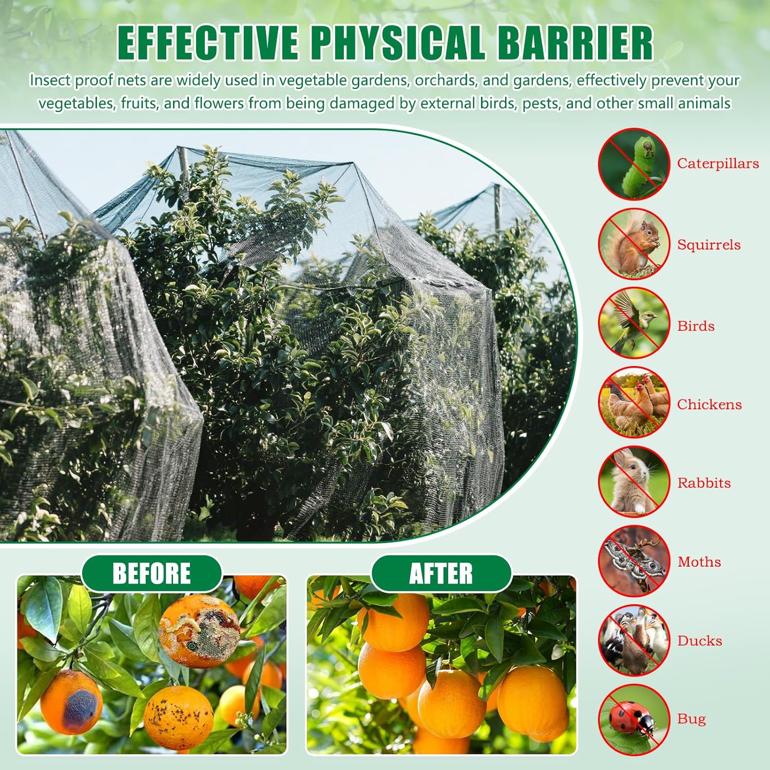 10 X 50 FT Thicker Garden Mesh Netting Pest Barrier for Raised Beds, Black Fruit Tree Netting for Cicadas, Bird Insect Blueberry Bush Strawberry Netting Cover for Garden Protection, Shading Rate 30%