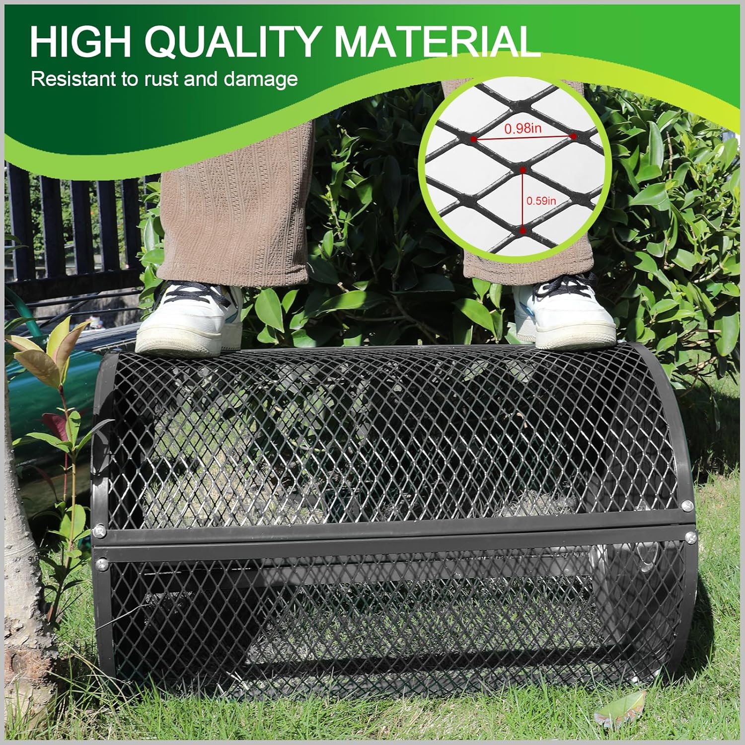 aranya 24 Inch Spreaders for Lawns Compost Spreader with Adjustable T Shaped Handle, Peat Moss Fertilizer Spreader Roller Metal Mesh Basket for Lawn and Garden Manure Spreaders Soil Spreader (Black)