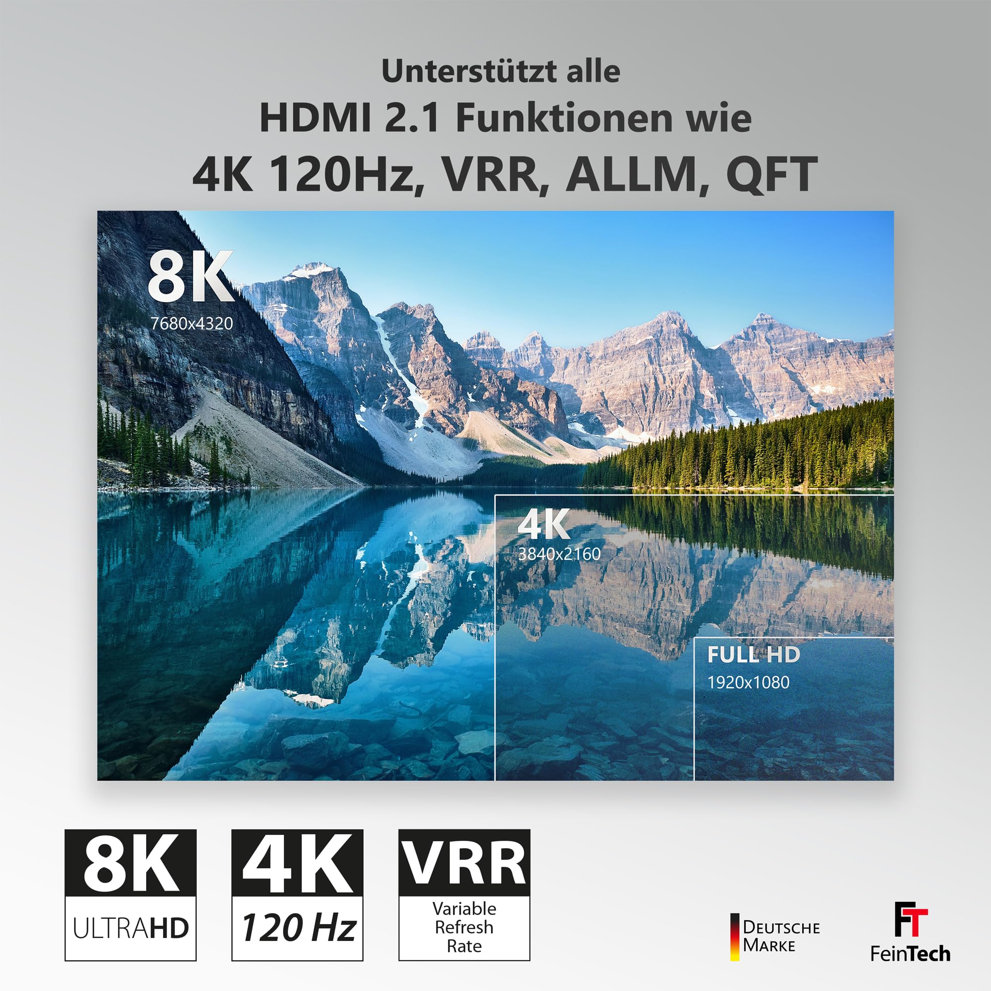 FeinTech SW212 HDMI 2.1 Switch 2 In 1 Out mit HDMI Audio Extractor 4K 120Hz und automatischer Umschaltung, 8K 60Hz, VRR, ALLM, Audio Splitter auf Optical SPDIF Toslink und 3,5 Klinke