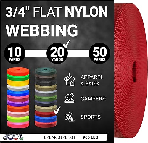 Miniatura 53 de Strapworks Rollo de correa de nailon resistente de 3/4 pulgadas para cinturón, mochila, eslinga, collar, correa, correas y más, 10, 20 o 50 yardas