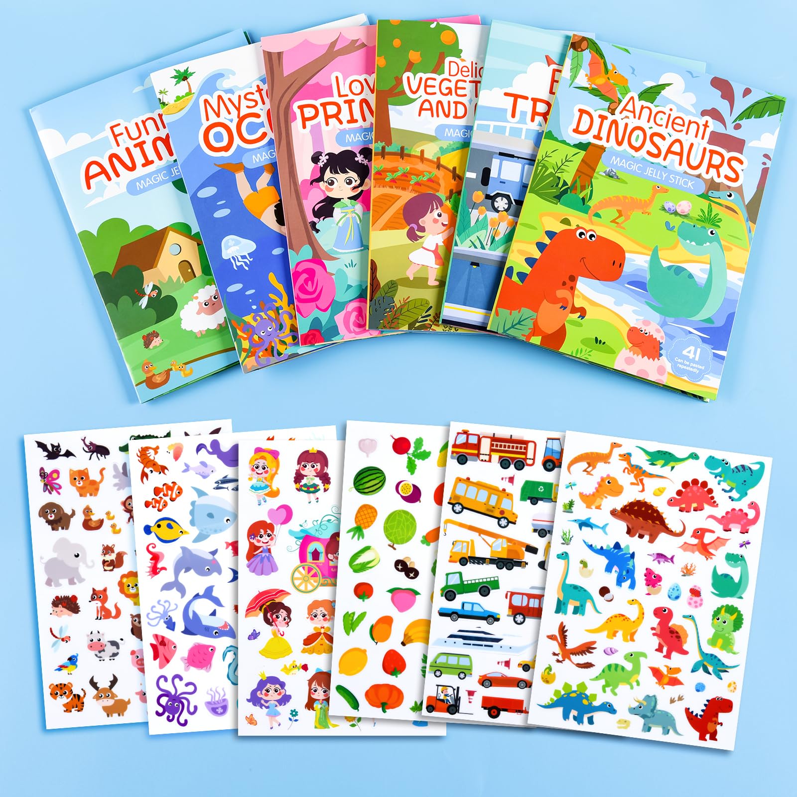 ASTARON Livre d'autocollants d'animaux pour les tout-petits, autocollants de véhicule imperméables réutilisables, jouets de voyage pour activités d'avion pour enfants
