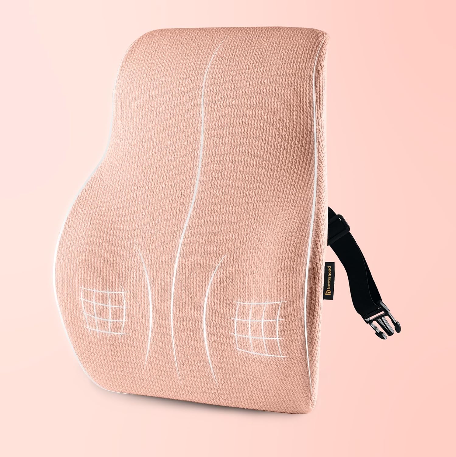 betterhood PosturePro Premium Back Support Cushion for Office Chair and Car Seat | High Density 100% Memory Foam, Cotton Cover | Large Size | Orthopedic Ergonomic Lumbar Backrest for Back Pain (Peach)