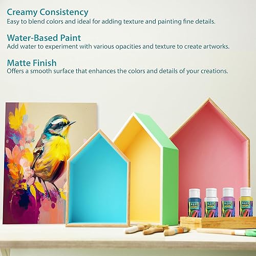 Miniatura 3 de KEFF Juego de pintura acrílica, 30 colores (2 onzas2.0 fl oz), suministros de pintura acrílica para lienzo, roca, cerámica, madera, pintura rica en