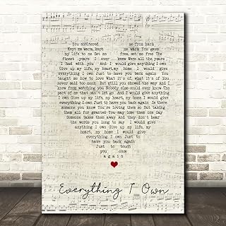 Everything I Own Script Heart Quote Song Lyric Wall Art Gift Print