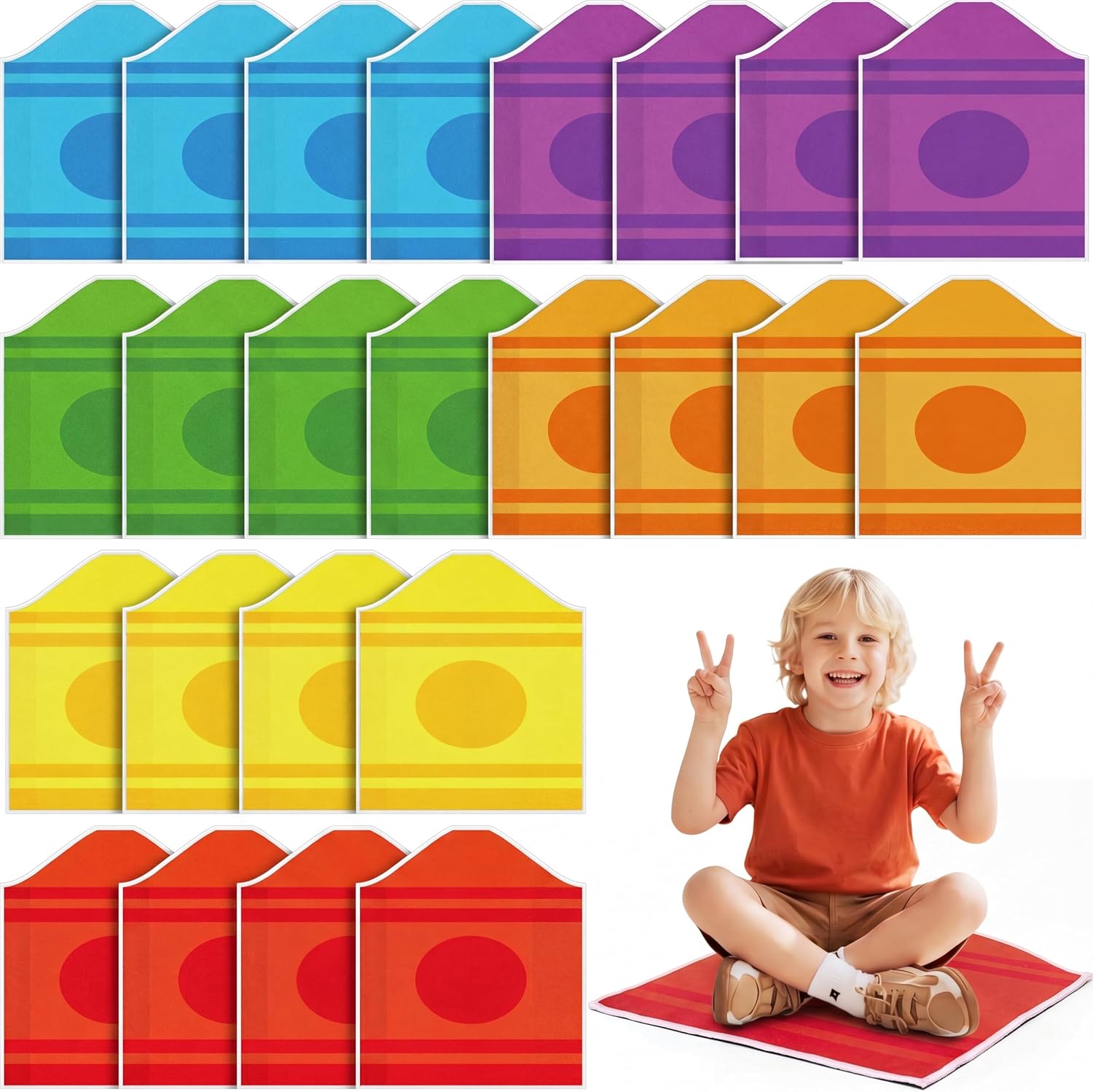 Drydiet 24 Pcs Crayon Carpet Seats 17.7 x 15.7 Inch Colorful Small Crayon Classroom Rug Washable Non Slip Floor Cushion for Back to School End of the Year Gift Preschool Daycare Playmat Office Decor
