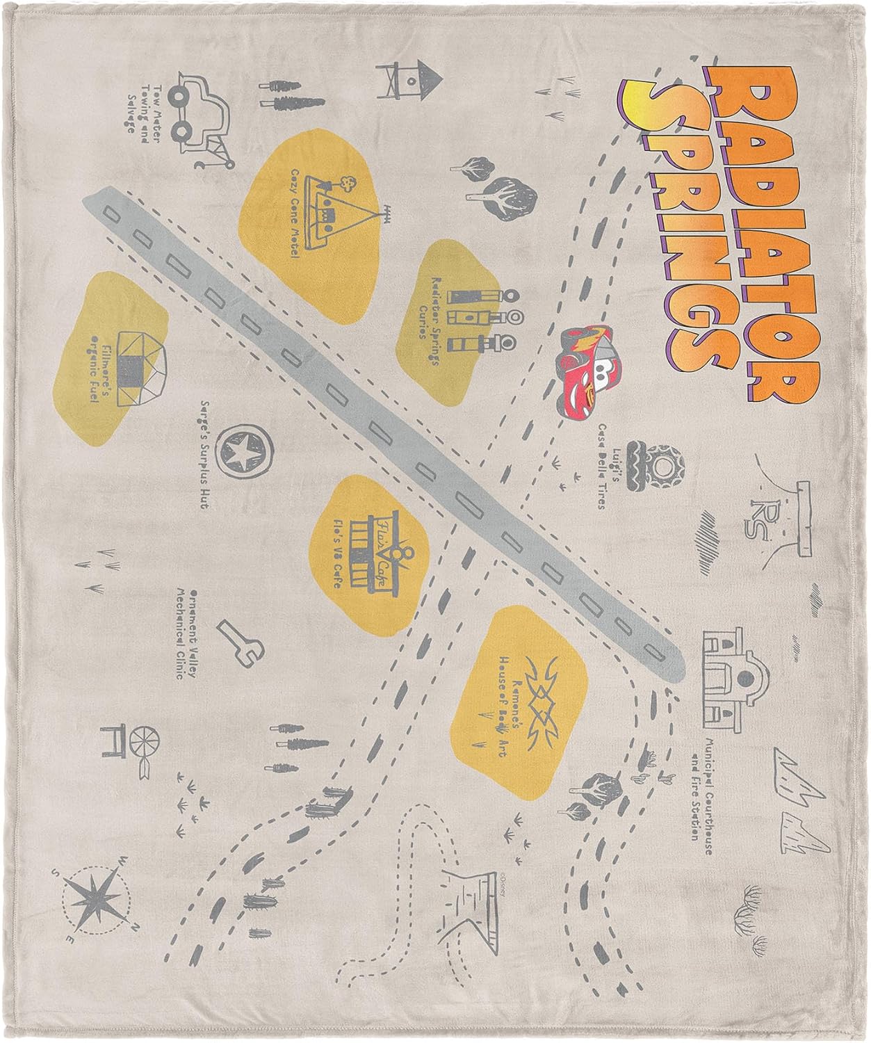 Disney Cars Radiator Springs Map Throw Blanket – 50x60 Fleece Blanket with Lightning McQueen & Friends