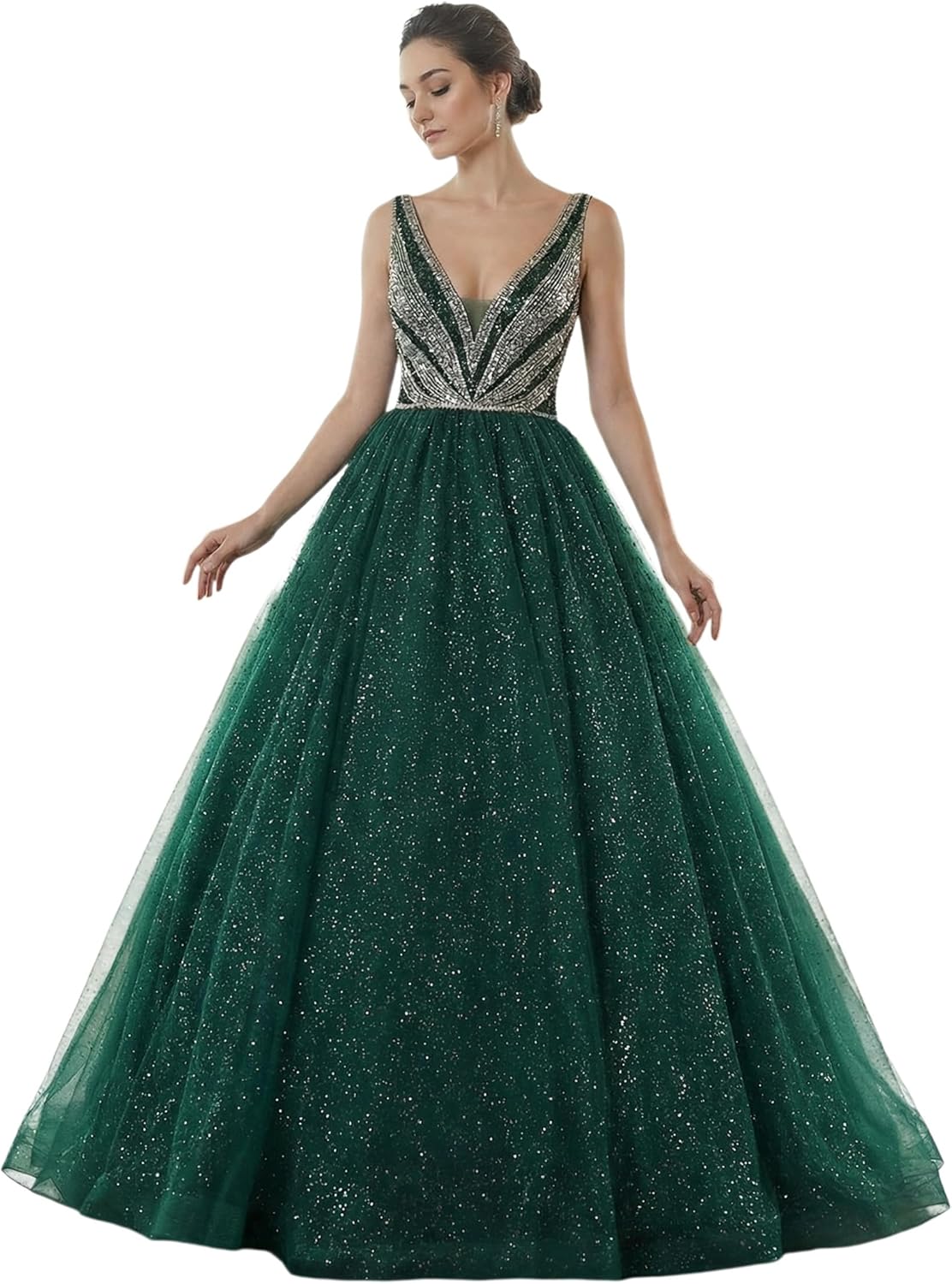 Datangep Sequined Pearl Off Shoulder Ball Prom Dress Floor Lenght Tulle Quinceanera Dresses Formal Princess Ball Prom Dress