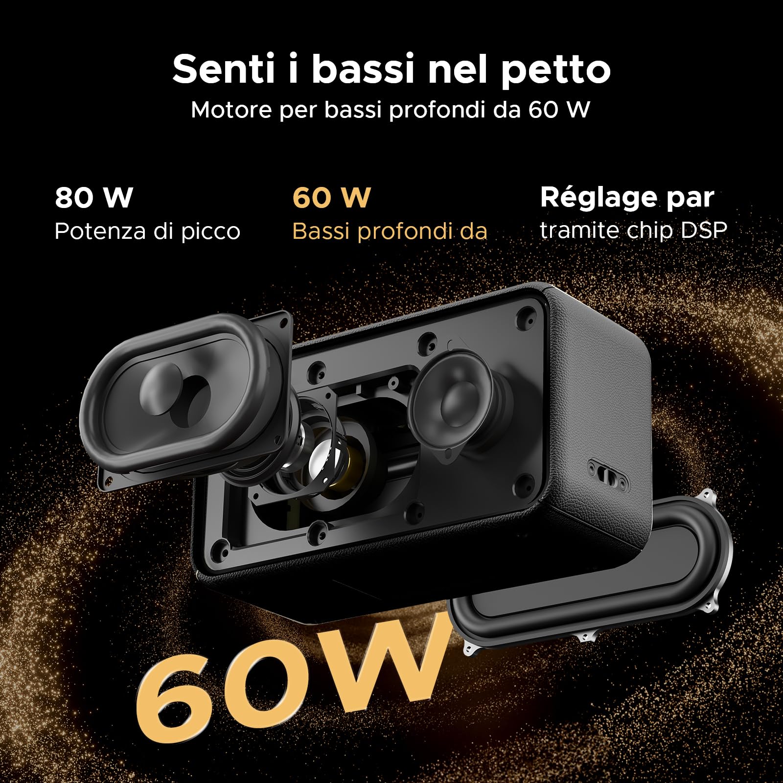 80W Cassa Potente Portatile, 19 Ore Altoparlante da Esterno Potente, IP67 Impermeabile Altoparlante Wireless Portatile con Bassi Profondi, TWS Doppia Modalità EQ e Compatibile con Chiamate