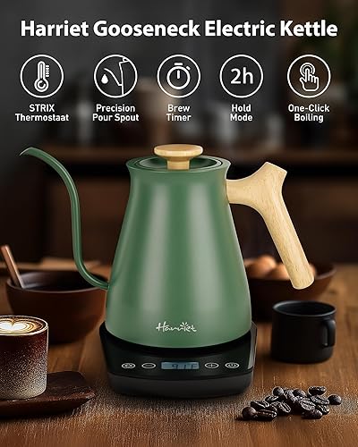 Miniatura 4 de Harriet Hervidor Eléctrico de Cuello de Cisne - Calentamiento Rápido de 1200W, Acero Inoxidable de 0.8L, Control de Temperatura de Precisión y