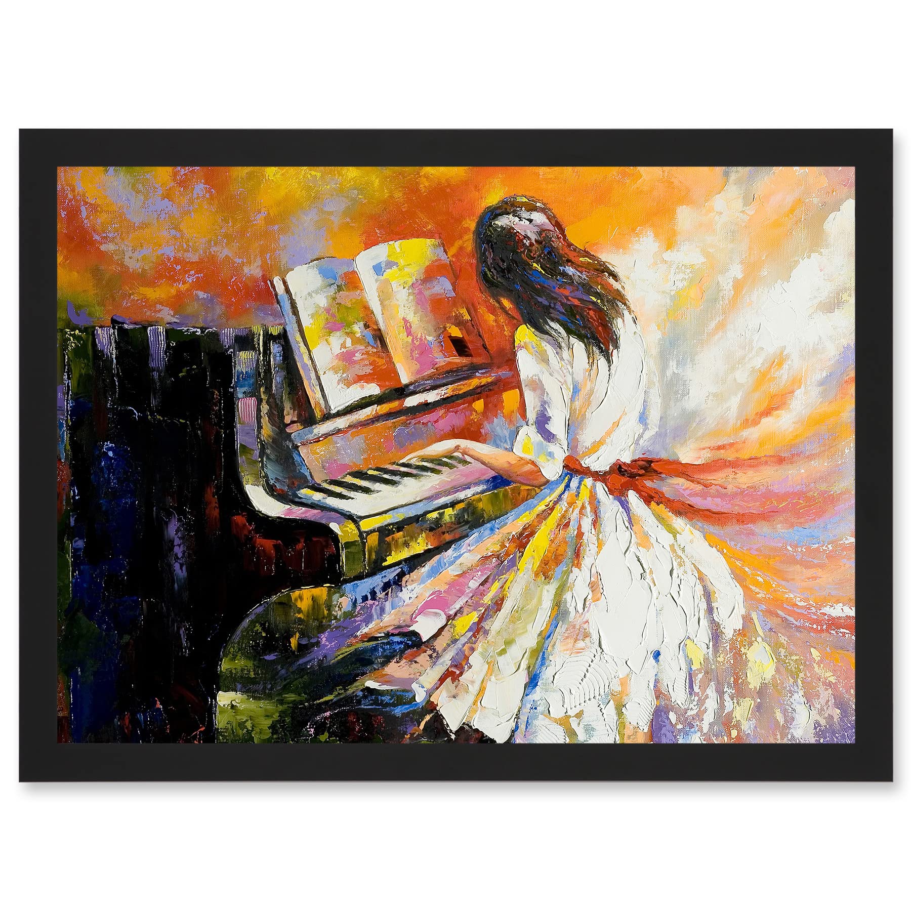 Artery8 Piano Girl Impressionism Music A4 Artwork Framed Wall Art Print