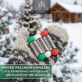 SniffElixir 3 Pack Candy Cane Stocking Stuffers for Adults - Aromatherapy Nasal Inhalers for Sinus, Headache & Cold Relief - Winter Wellness Travel Kit - Organic Essential Oils