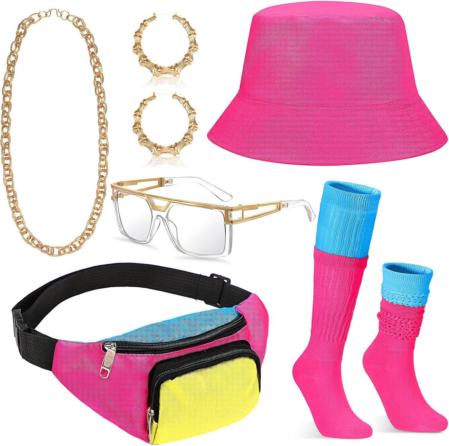 Gejoy 7 Pcs 80s Accessories Women Neon Outfit Set 90s Hip Hop Party