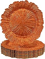 Vista 14 de MAONAME Platos Base Naranjas, Platos Base de Arrecife para Plato de Cena, Platos Base de Plástico de 13 Pulgadas para Decoración de Bodas, Juego de 6