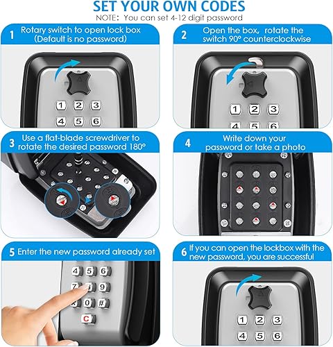Miniatura 5 de AMIR Caja de bloqueo de llave para exterior, caja de seguridad montada en la pared para llave de casa, caja de almacenamiento de llaves de