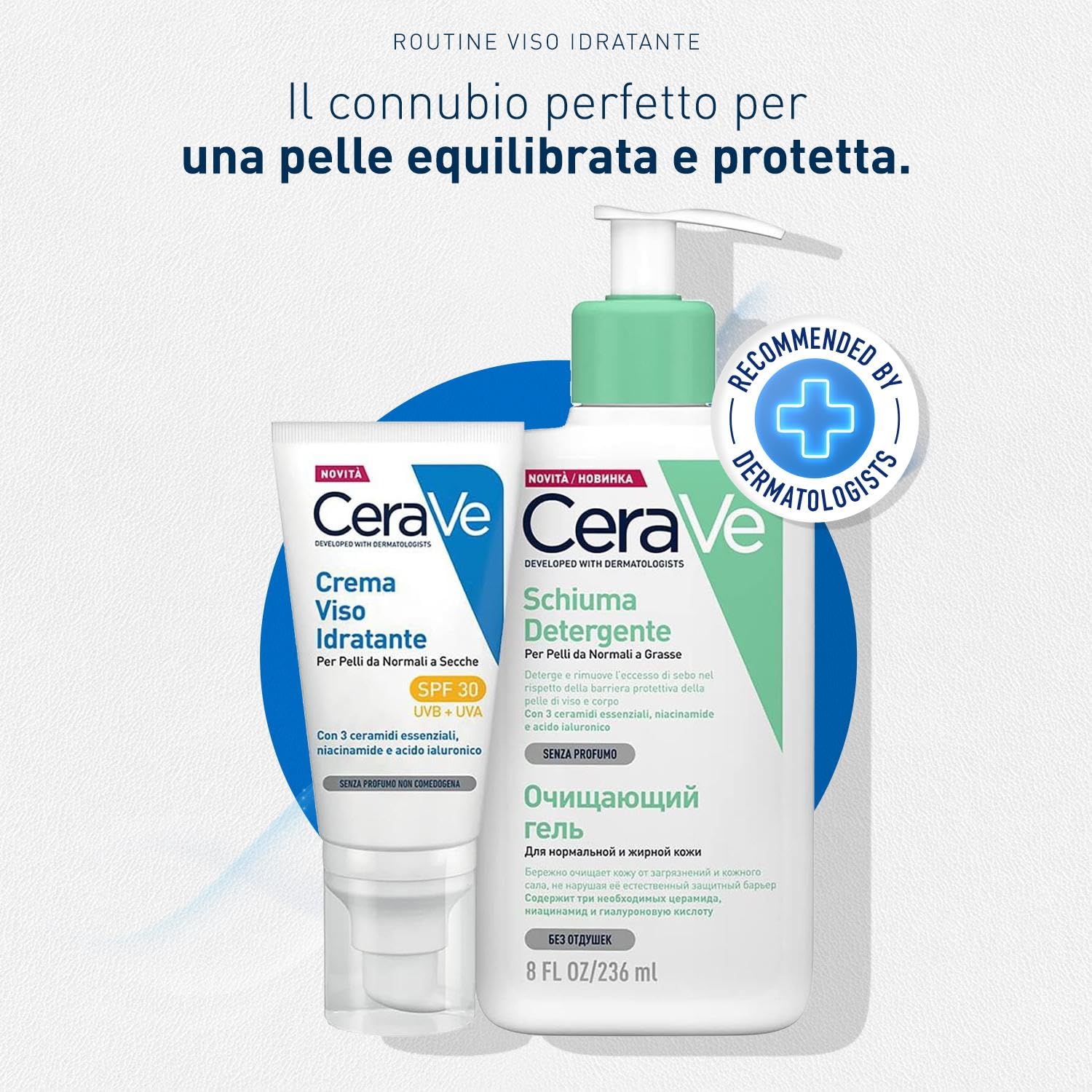 CeraVe Detergente Idratante Viso + Crema Idratante Viso con Protezione Solare