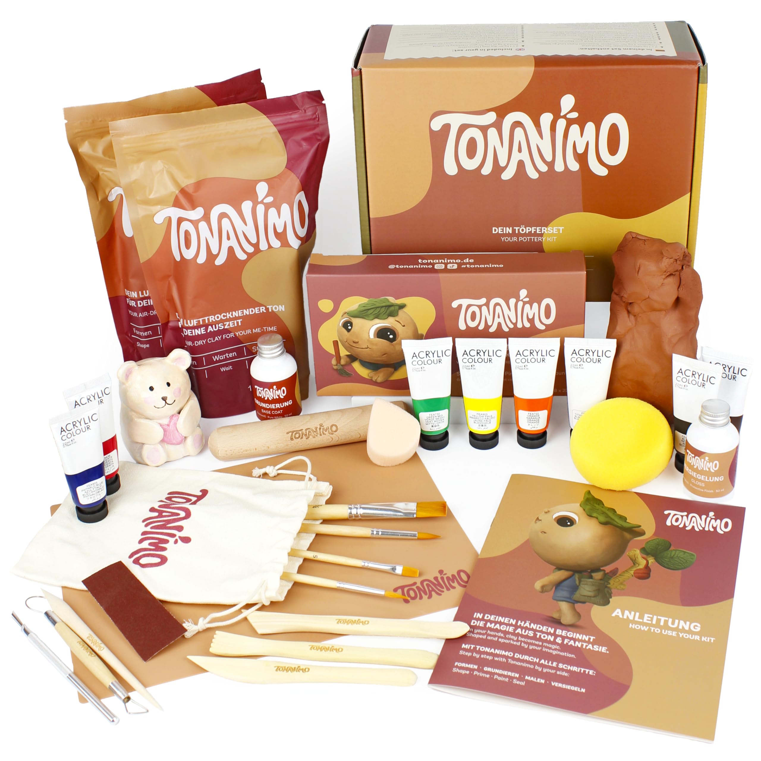 Dein Töpferset für Zuhause – DIY Set mit 2 kg lufttrocknendem Ton & Anleitung | Kreativ Set für Erwachsene & die ganze Familie – kein Brennofen nötig | Geschenkidee für unvergessliche Momente