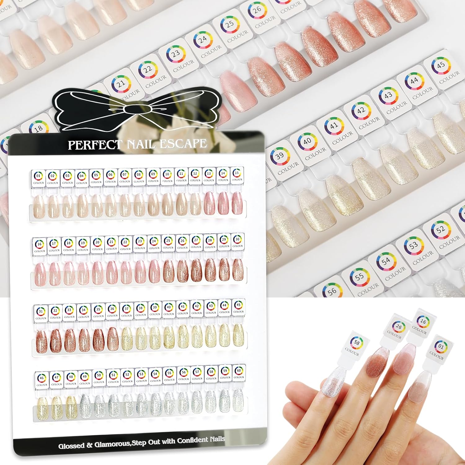 Acrylic 60 Nail Color Board,Magnetic Nail Color Display with 72Pcs Magnetic Nail Tips & 1-60 Number Sticker Labels,Perfect for Nails Art Design