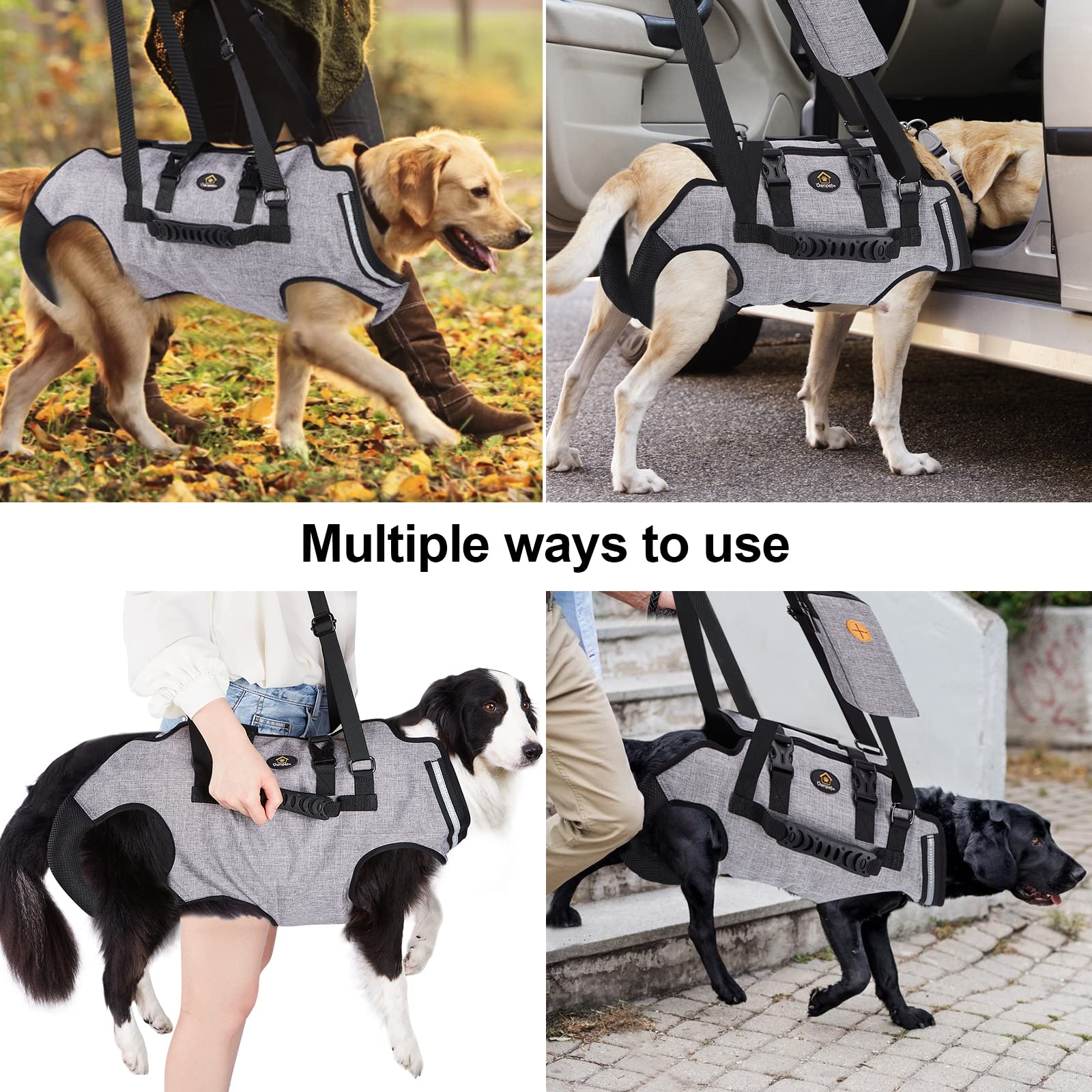 Ownpets Harnais de levage pour chiens de grande taille, harnais d'aide pour chien, doux, imperméable, réglable, réfléchissant, respirant, gris, XXXL