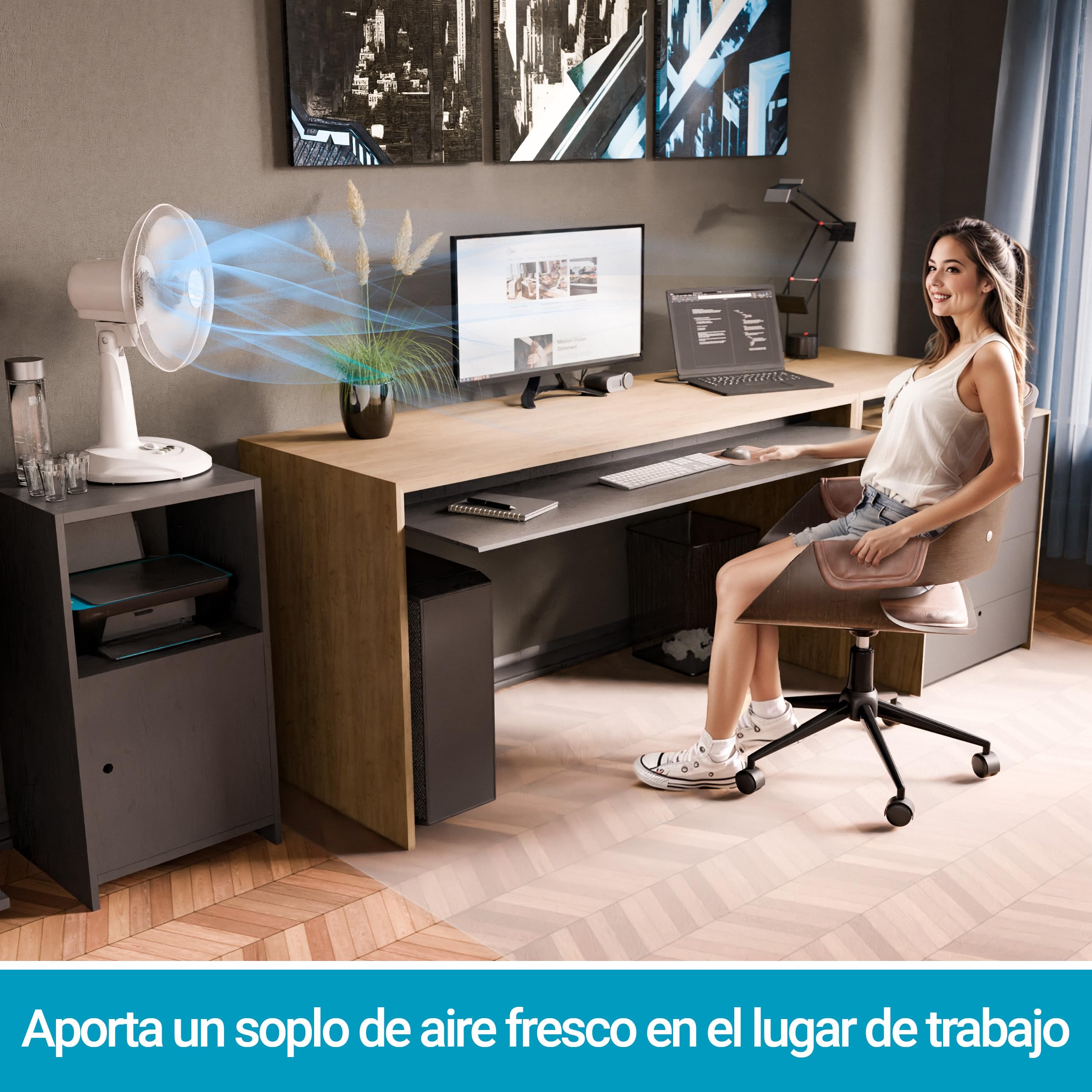 SUNTEC ventilador de sobremesa CoolBreeze 3.000 TV [30 cm Ø aspas, 3 velocidades, oscilante, temporizador de 2 h, 40 W]