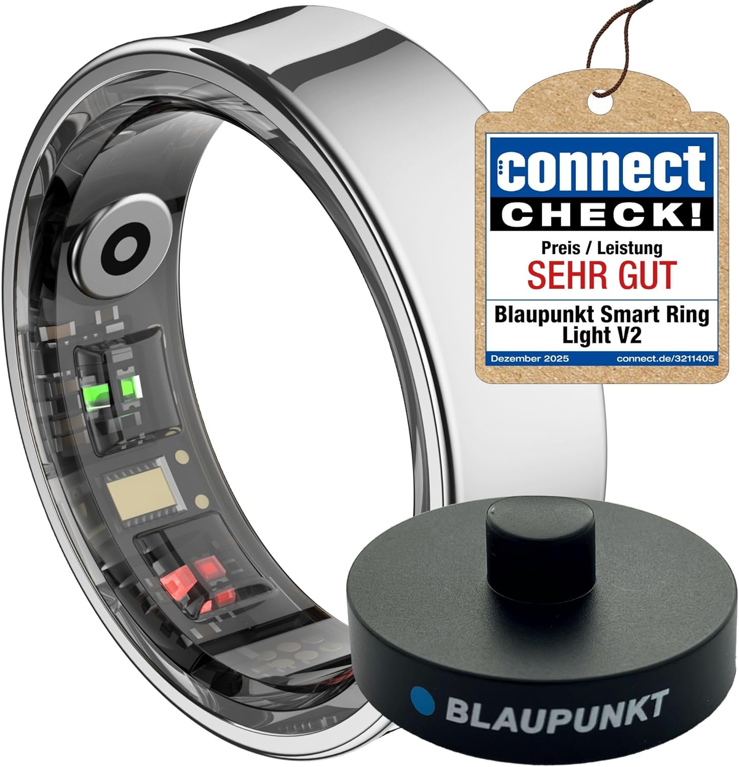 BLAUPUNKT Smart Ring V2 | No Subscription | No Unsafe Cloud | Stainless Steel | Steps, Sleep, Pulse, Blood Oxygen SpO2, Calories, HRV, Sports Activities | IP68 | for Android and iOS | Silver | Size 9 – BLAUPUNKT product photo