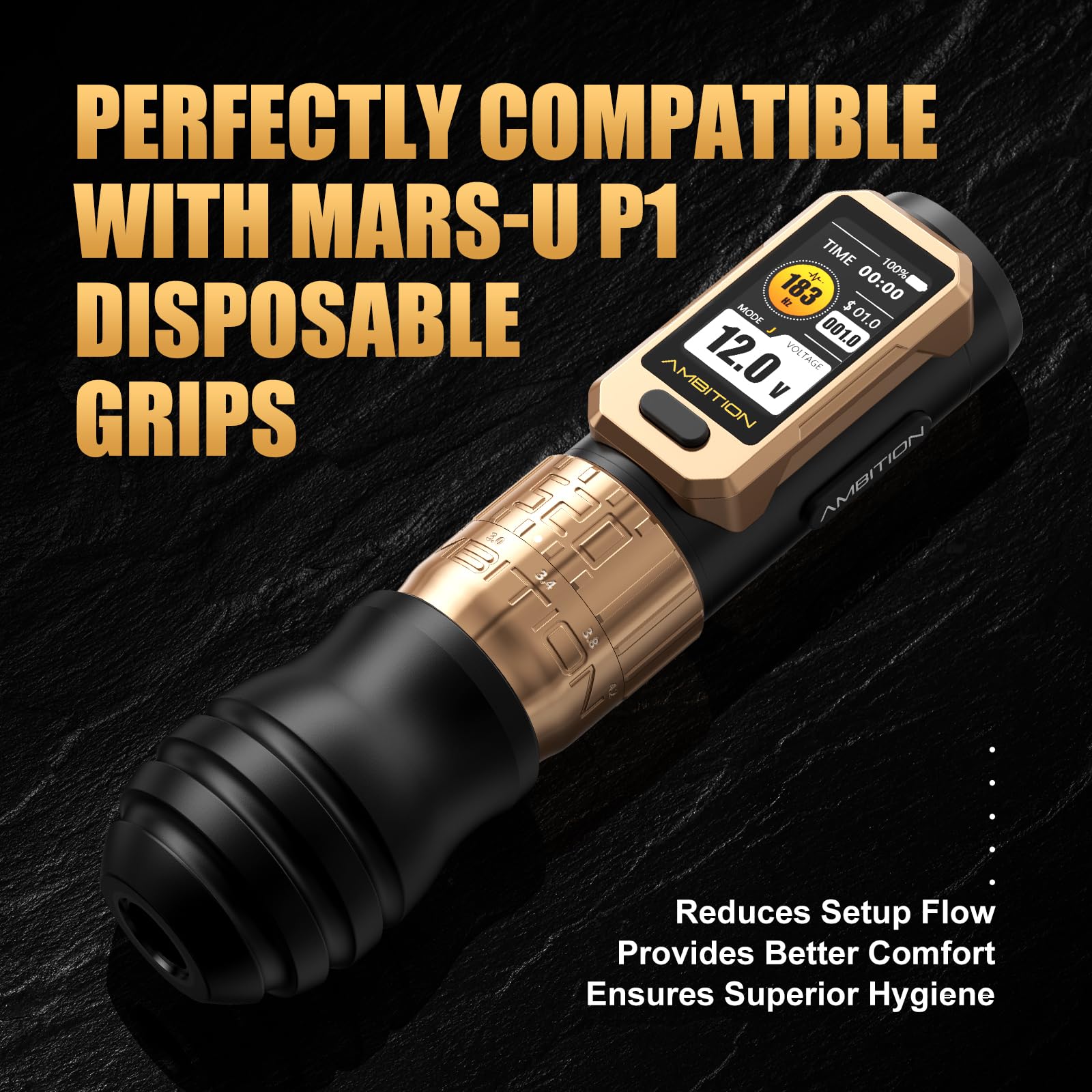 Ambition Soldier Pro 520 Máquina de Tatuar Rotativa Inalámbrica Pluma con Par Ultra Alto 520 g·cm, Carrera Ajustable y Batería 2400mAh para Artistas Profesionales