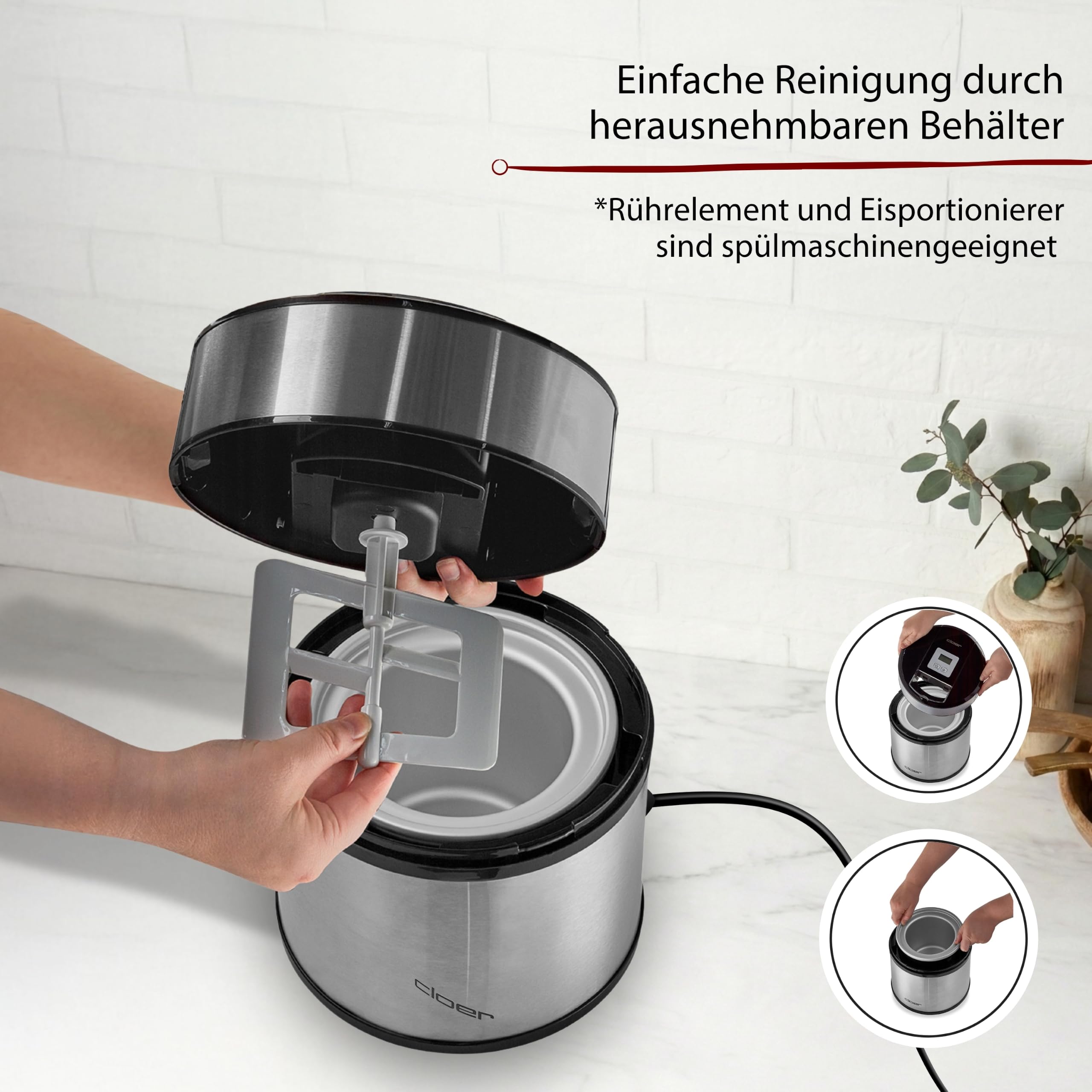 Cloer 9959 Eismaschine für 1,5 Liter Eis Creme, Frozen Joghurt und Sorbet