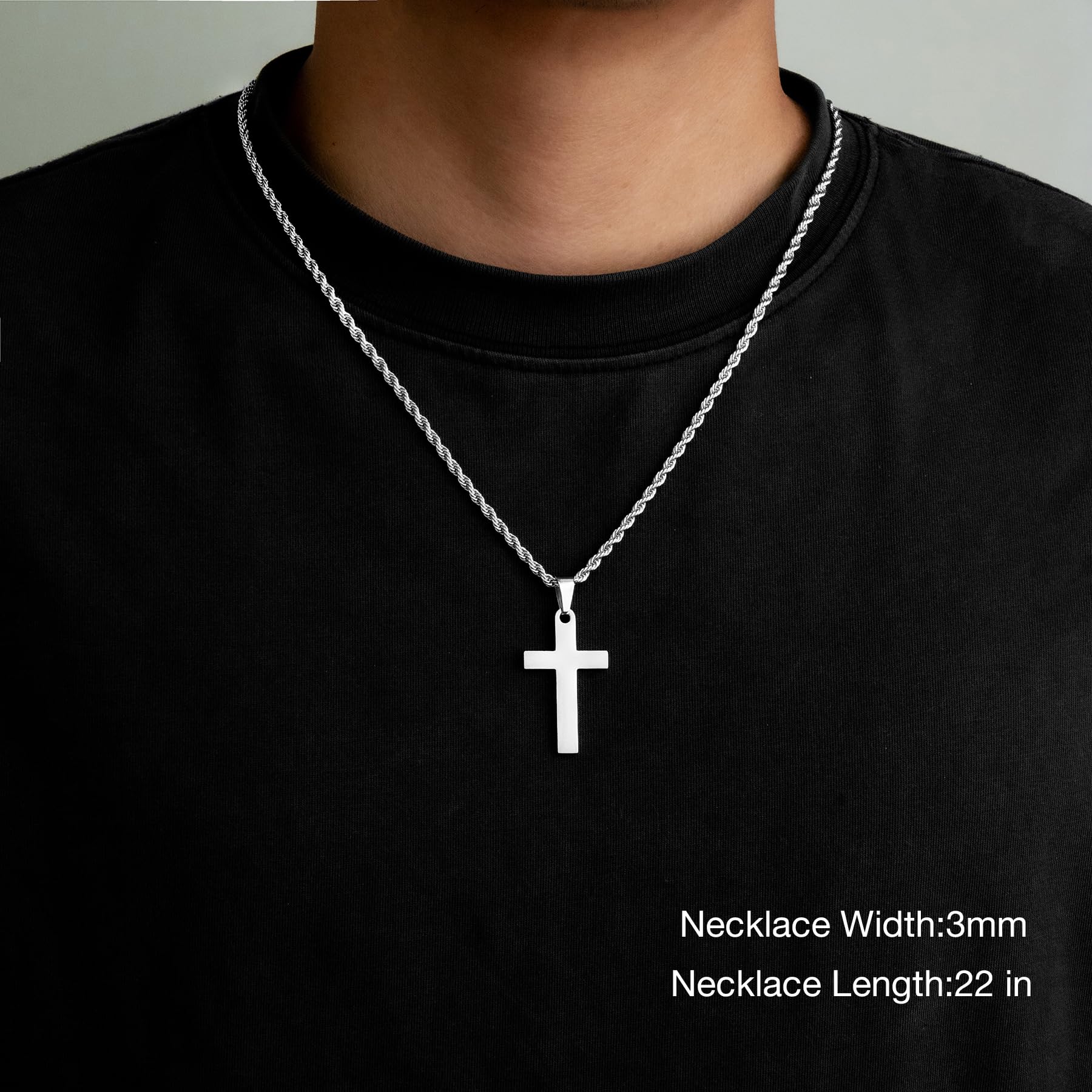 Silver Stainless Steel Rope Chain for Men, 3mm/4mm Mens Rope Twist Chain Necklace, 18-26 Inches