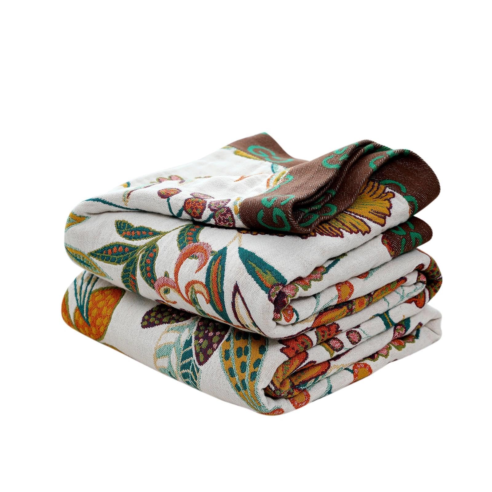 Boho Throw Blanket for Bed 100% Cotton Ultra Soft Rustic Quilt Fall Blanket Floral Printed Farmhouse Decor Bed Blankets,80"×90" All Season Rustic Throw for Sofa Couch Chair