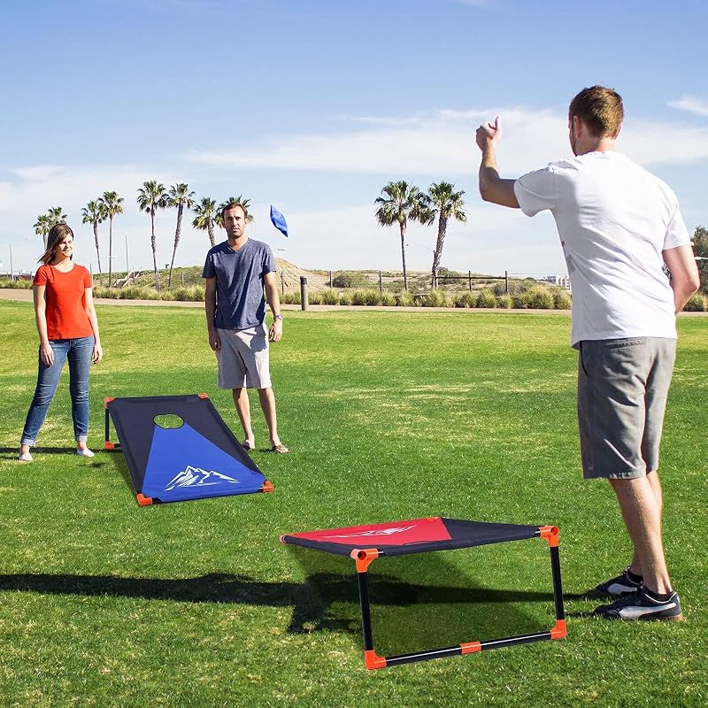 OBOVO Hordozható Cornhole Játék 8 Babzsákkal - Kültéri-Beltéri Családi Dobójáték Gyerekeknek és Felnőtteknek, Kertbe, Strandra, Kempingezésh