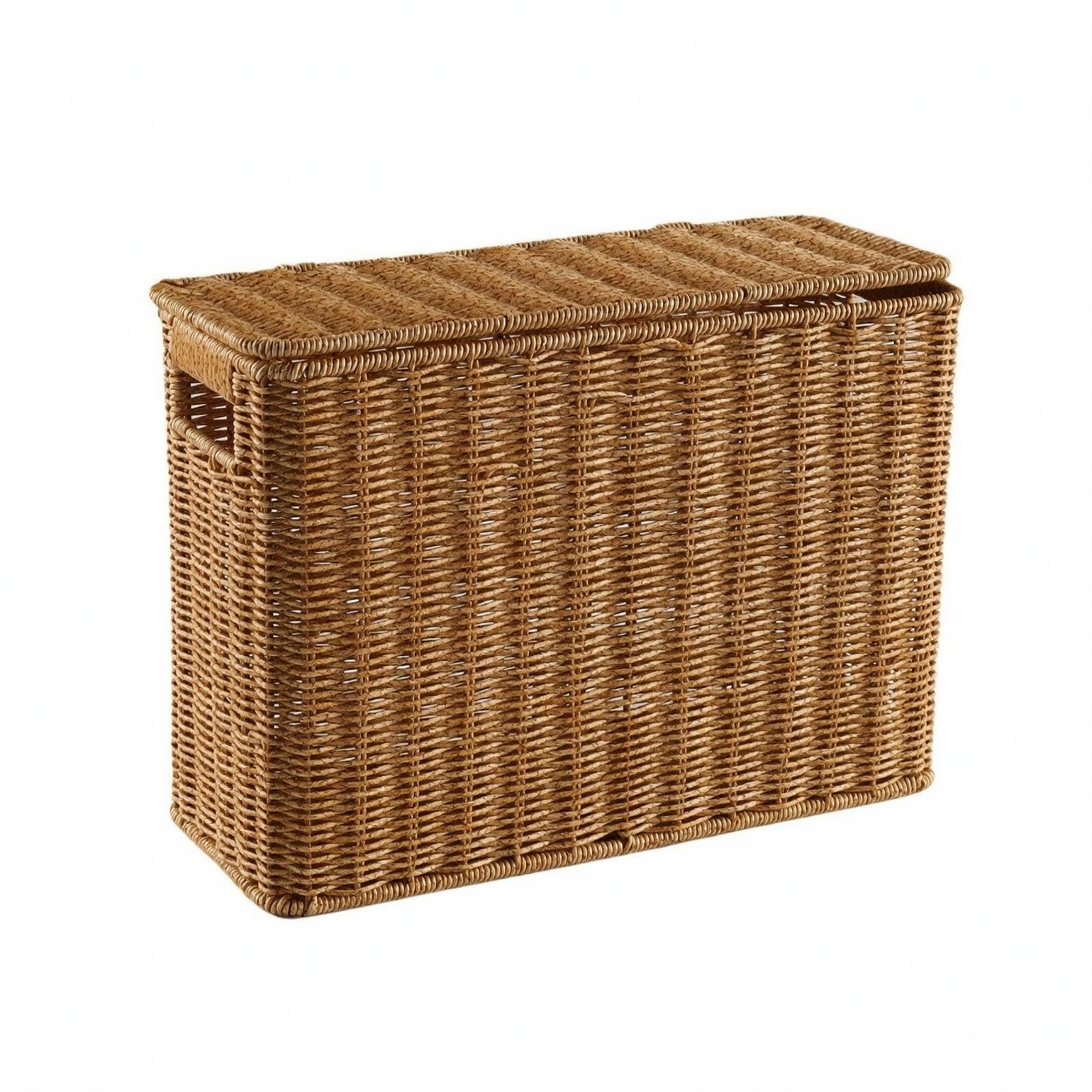MagiDeal Panier En Imitation Rotin Rustique Bords Supérieurs Renforcés, Panier En Rotin Synthétique, pr Étagère, 38x15x26cm, Couvercle