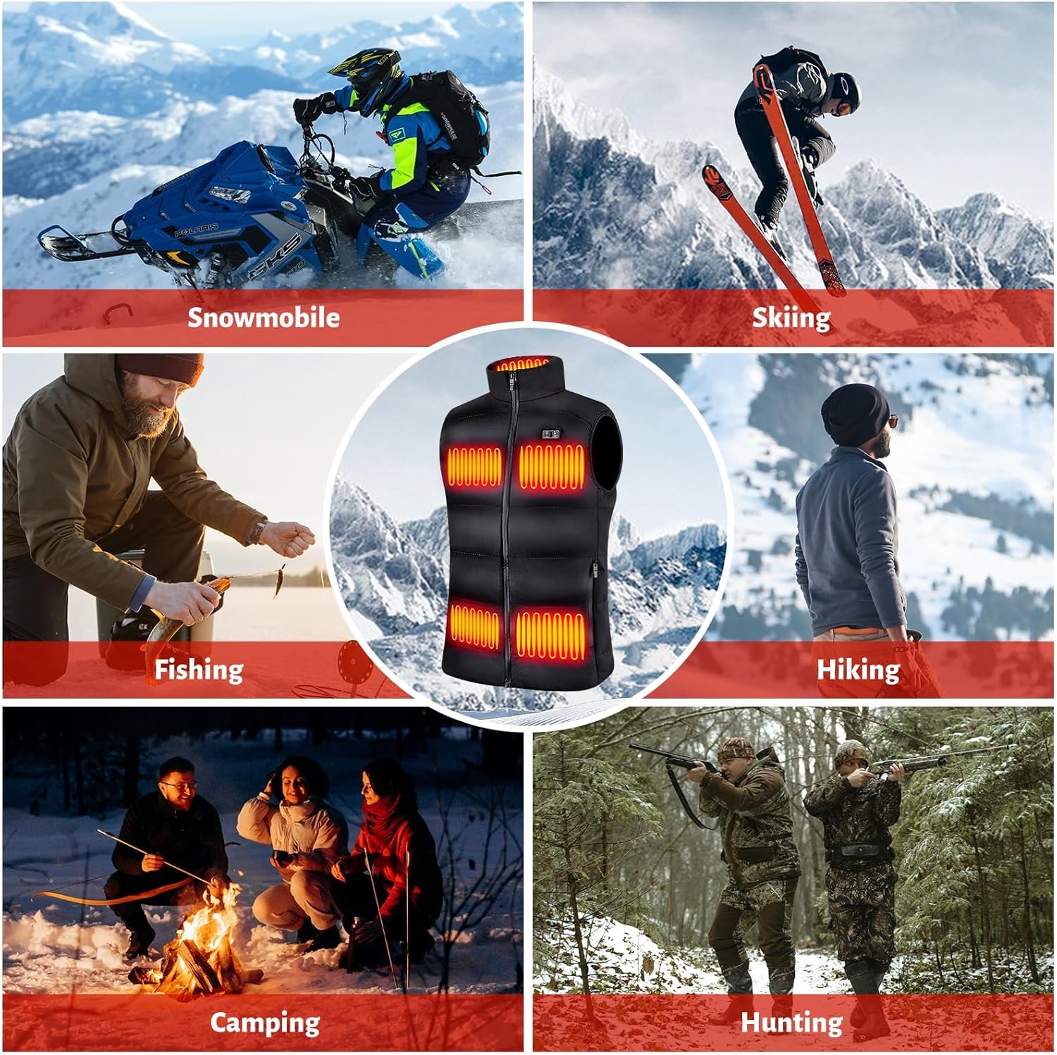 Heated Vest for Men,11-17 Heating Zones Rechargeable Heated Vest with 7.4v 16000mAh Battery for Outdoor Travel Etc - Image 5