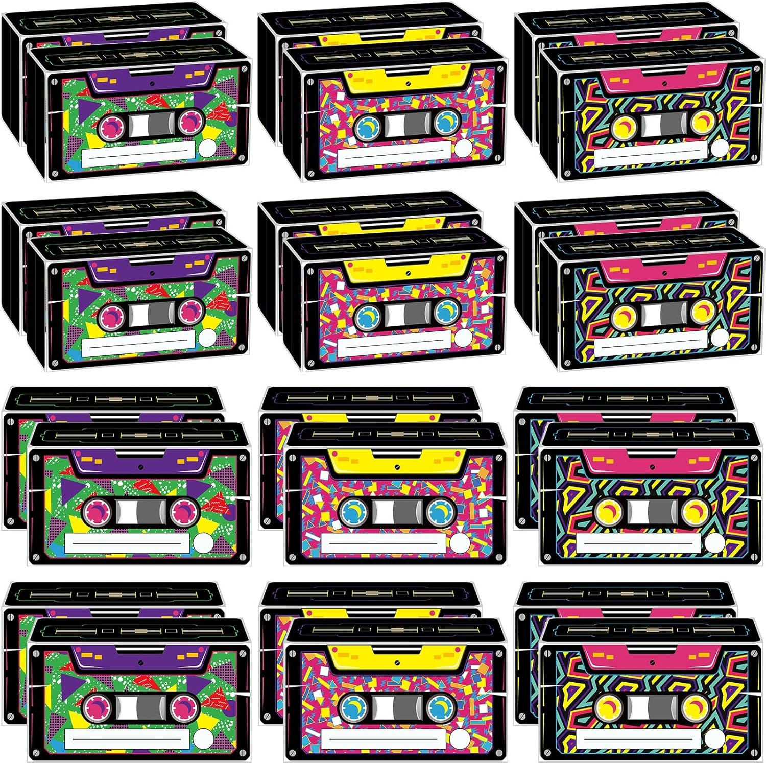 Funrous 48 Pcs 80s90s Party Favors Novelty Boom Favor Boxes Back to the 1980s Retro Cassette Treat Boxes Radio Decorations Table Centerpieces for Retro 1980s 1990s Hip Hop Birthday Party