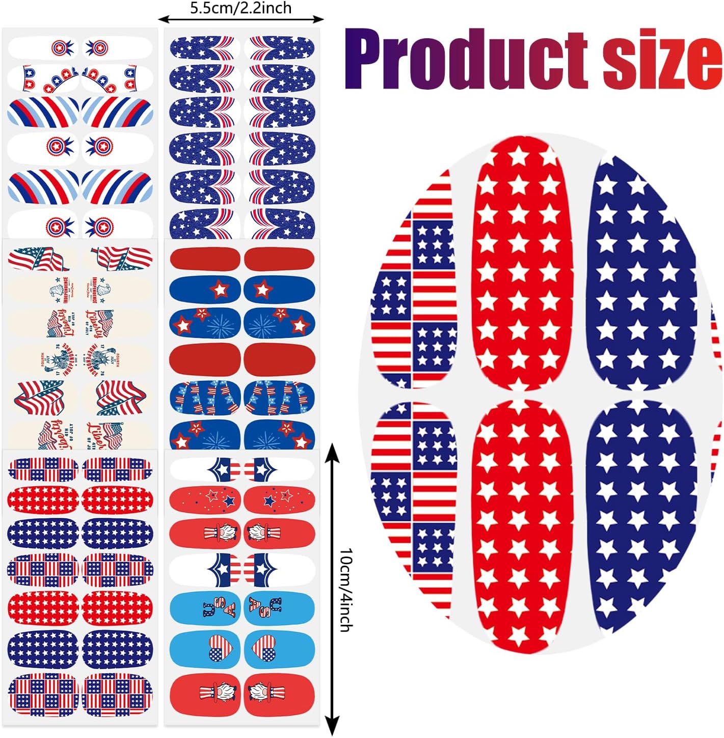 6 Sheets Independence Day Nail Wraps for Women Self-Adhesive 4th of July Nail Polish Strips Patriotic Nail Strips for Memorial Day（4th of July-D）
