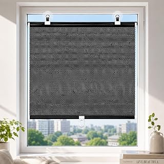 Retractable Window Sun Shade with Suction Cups, No Drill Pull Down Roller Blind, Portable Light Filtering Mesh Screen for Home Car RV Office Glass Door and Skylight(30" W x 36" H)