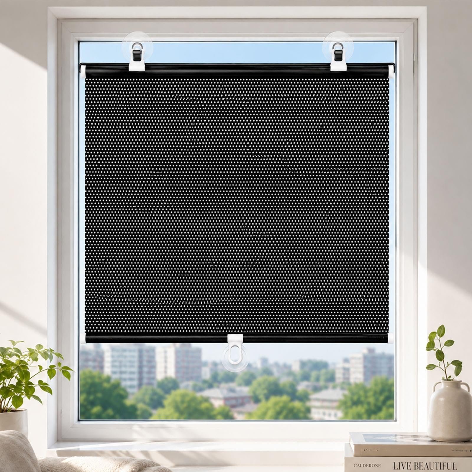 Store Enrouleur Pare-Soleil Rétractable à Ventouses, sans Perçage, Store de Fenêtre en Maille Filtrante pour Maison, Voiture, Camping-Car, Bureau, Porte Vitrée(W 70 x 100 cm)
