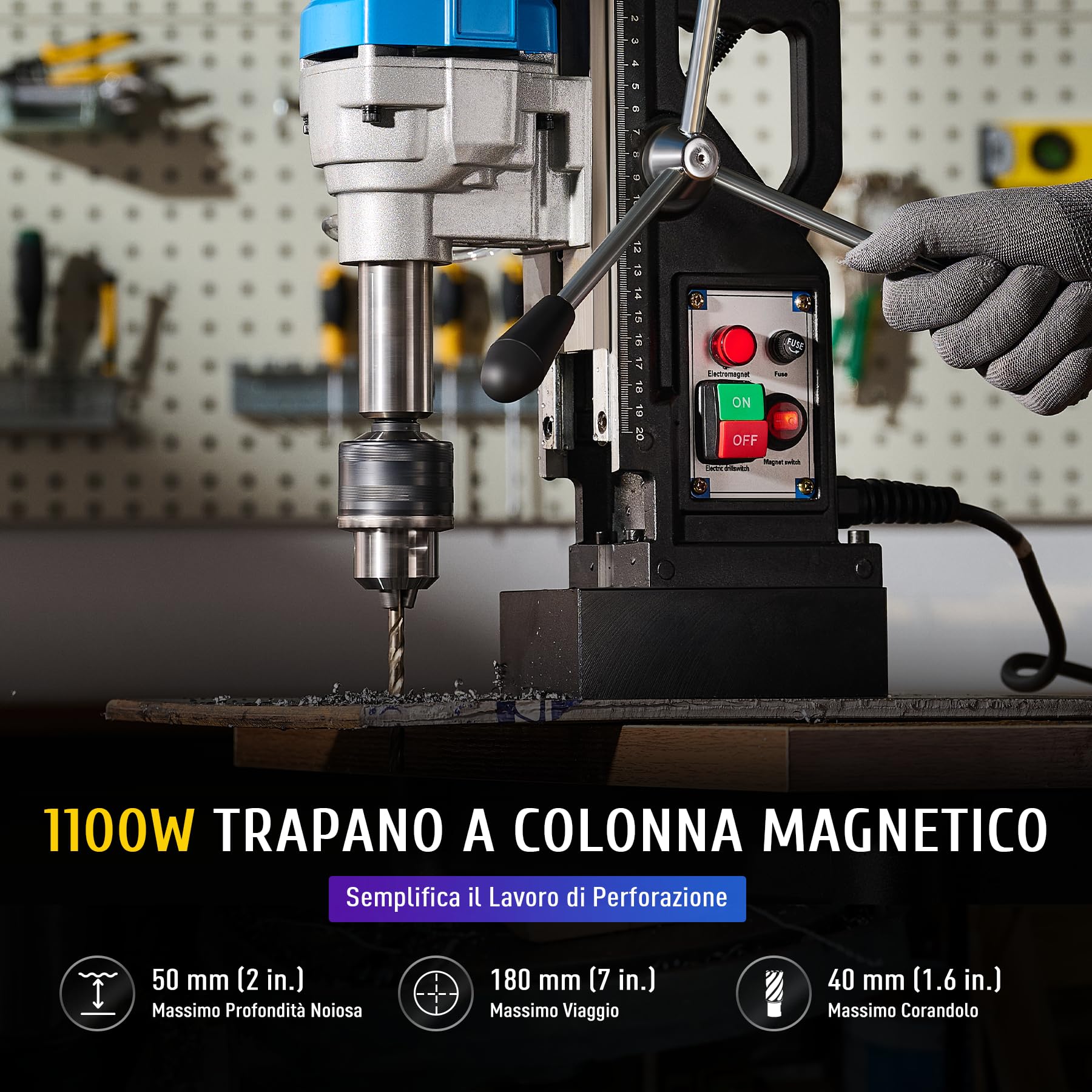 ZELCAN 1100W Trapano Magnetico Trapano Elettromagnetico Portatile 1200N Trapano Colonna Base Magnetico Elettrico Fino a 40 mm, Profondità Massima 50 mm per Uso Industriale o Domestico