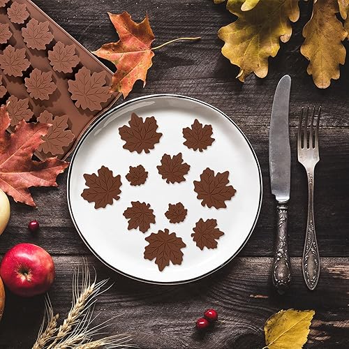 Miniatura 4 de Whaline Paquete de 4 moldes de silicona de hojas de arce de otoño, 3 tamaños, molde de resina de fondant de otoño, forma de hoja marrón, moldes para