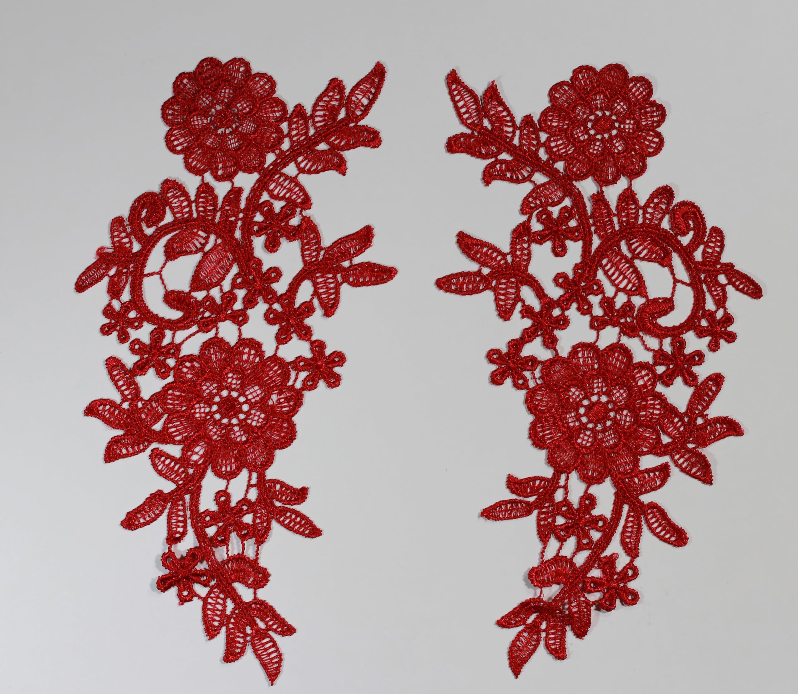 4 Pieces Floral lace Applique sew on Guipure lace Motif #5 (Dark Red)