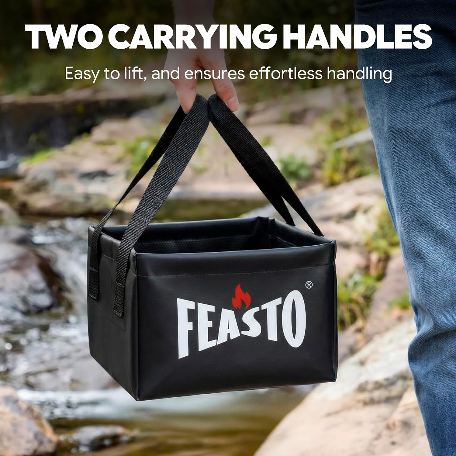 Feasto Collapsible Water Bucket for Grill Brush Cleaning & Soaking | Foldable Square Dunk Tank for Steam Grills, Multi-Use (Bucket Only, No Brush Included), Black