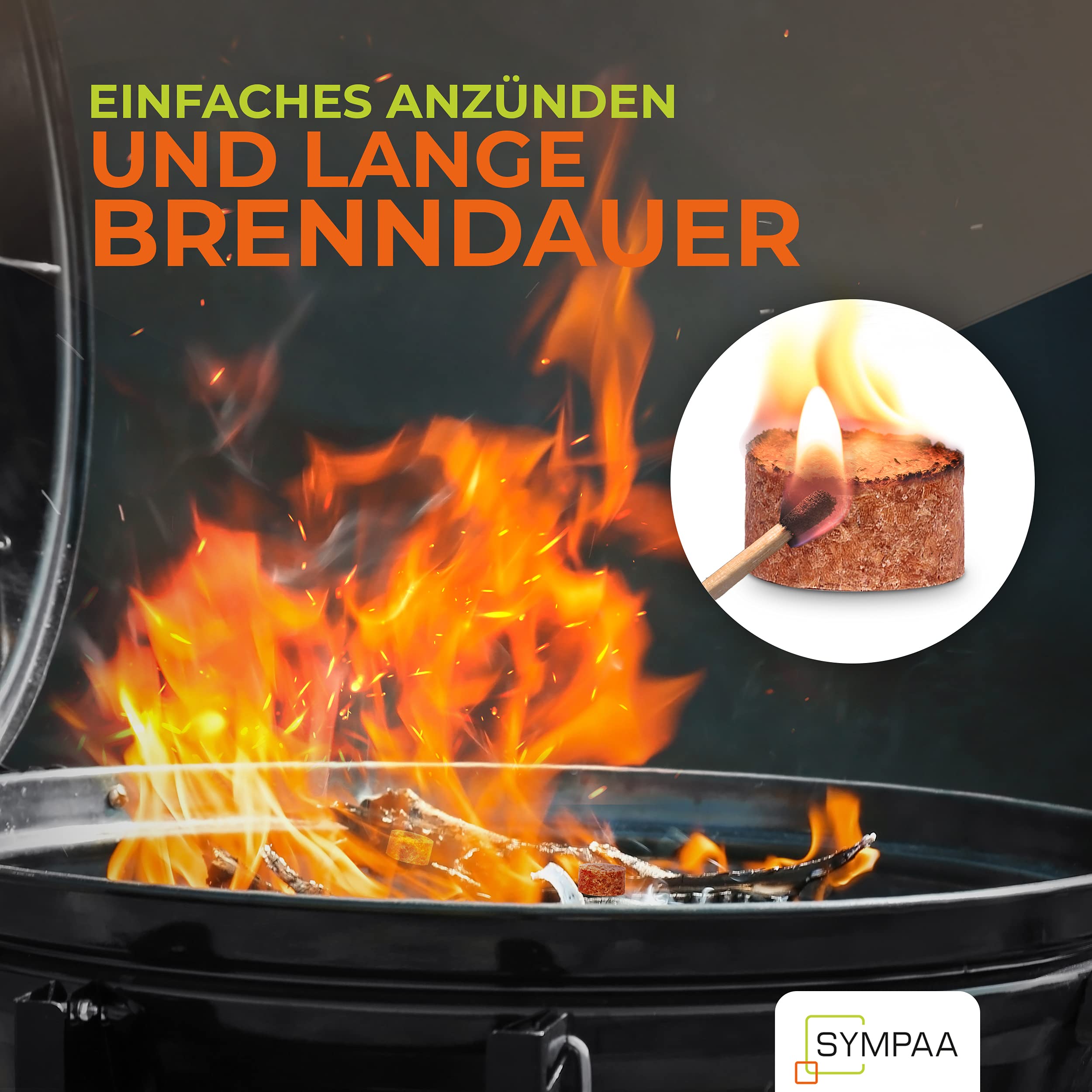 Grillanzünder mit starken 15min XXL Brenndauer | 35 Stück | Öko-Kaminanzünder aus Hartholz und Wachs | Nachhaltige Feueranzünder im Profi-Sparpack