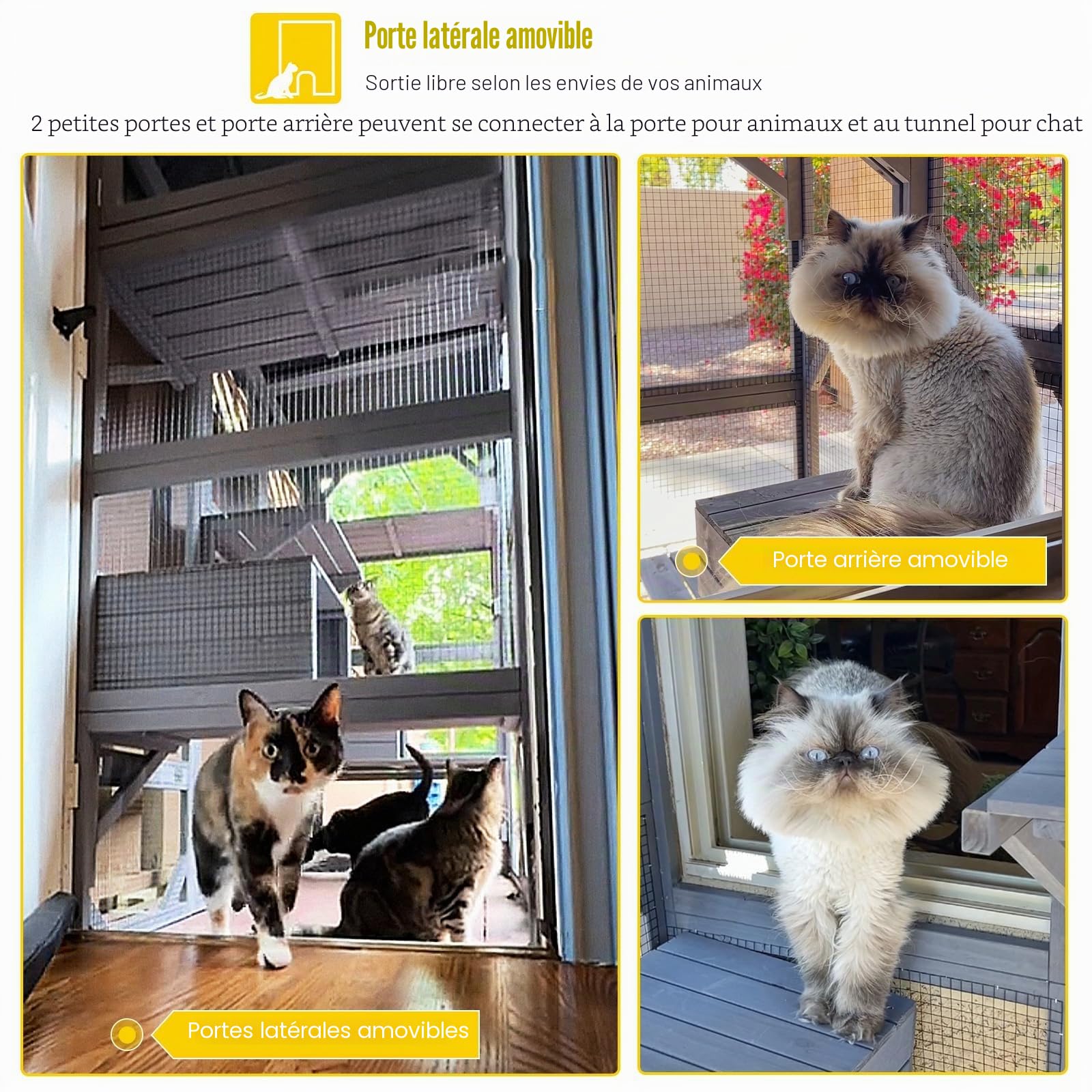 Maison pour chats en bois pour intérieur et extérieur, grand enclos pour chats sur roulettes, cage Catio avec bandes de bois renforcées, toit imperméable (Type B Moyen, Type D)