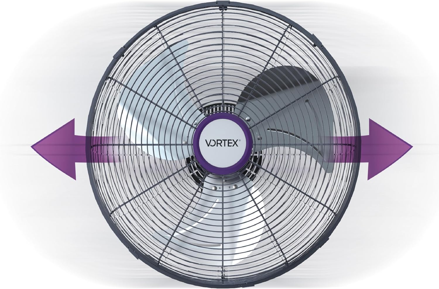 اپر سے نیچے view of the Vortex V18-Plus fan demonstrating 90-degree oscillation.