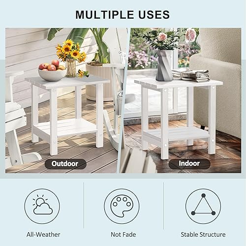 Miniatura 6 de Mesa auxiliar para exteriores de 2 niveles con veta similar a la madera, mesa auxiliar Adirondack de HDPE de 16.6 pulgadas, mesa auxiliar resistente