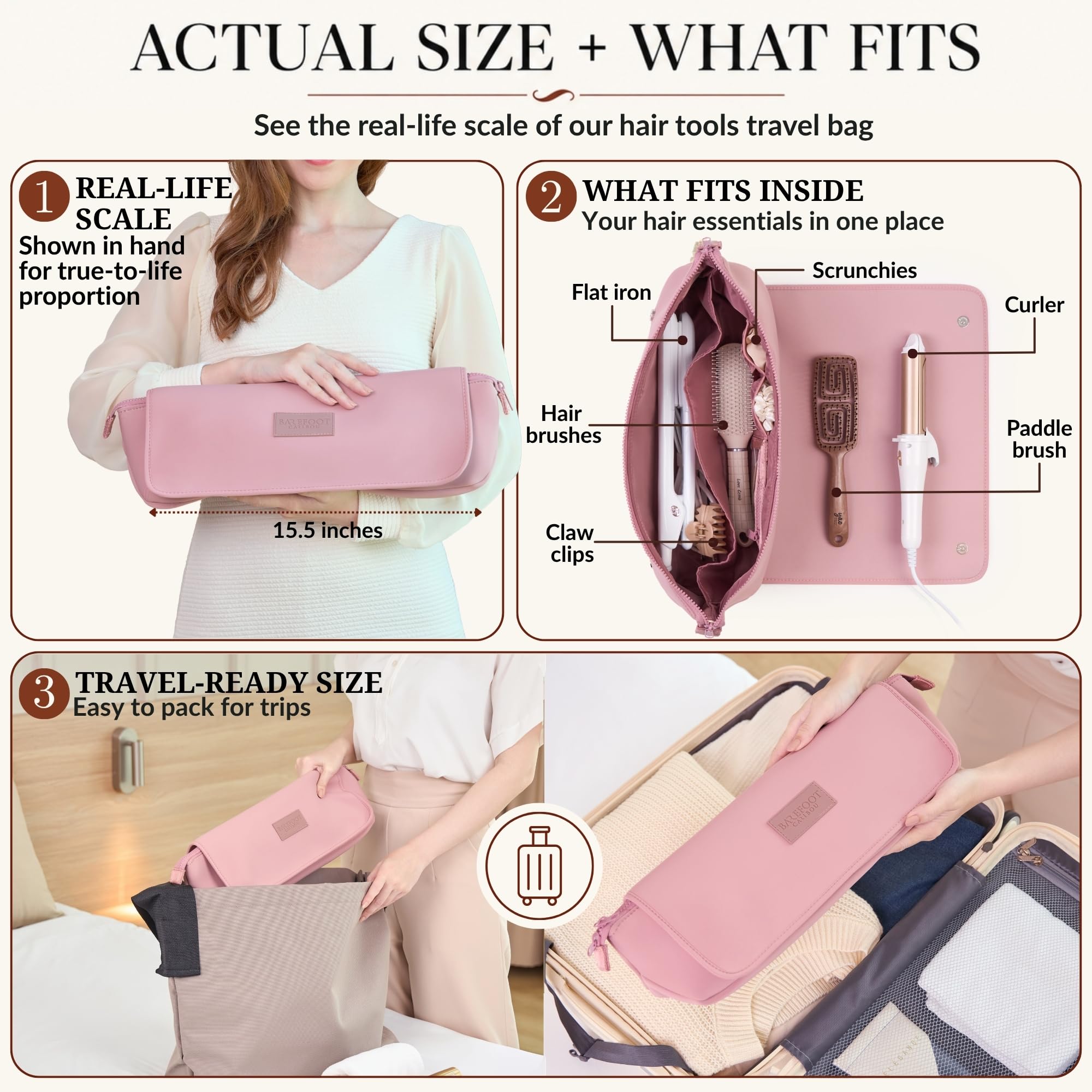 Reisetasche für Haarstyling-Werkzeuge und hitzebeständige Matte für Glätteisen, Lockenstäbe und Haarpflegezubehör, 2-in-1 Design Tragen Hülle mit Innentaschen, Kompakter Organizer (Düne) | Für Glätteisen, Lockenstäbe und Haar-Accessoires, 2-in-1 tragbarer